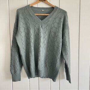 $20 SALE Sage Green V-Neck Cable Knit Pullover Women’s Sweater